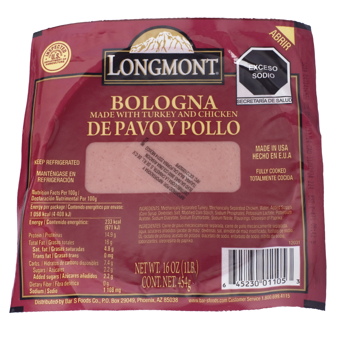 BOLONIA DE PAVO Y POLLO LONGMONT 1 LBS