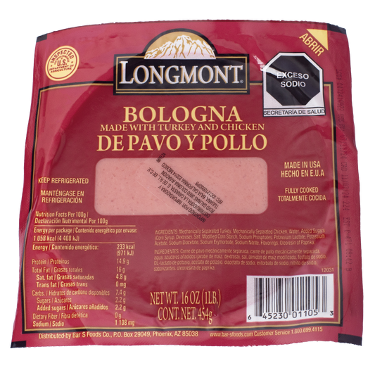 BOLONIA DE PAVO Y POLLO LONGMONT 1 LBS